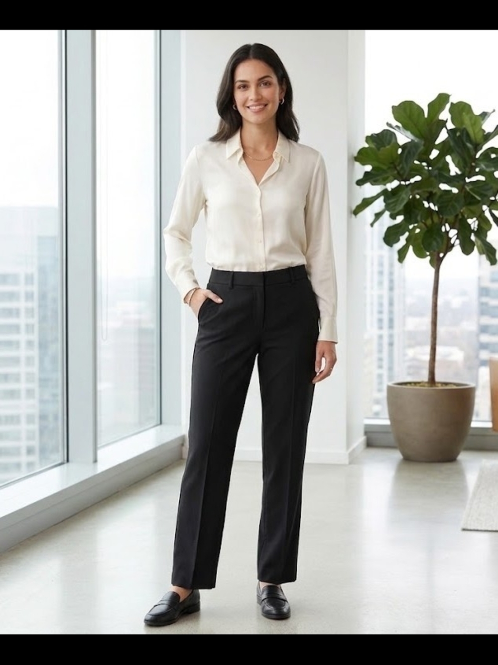 Michael Kors Gramercy Fit Black Straight-Leg Dress Trousers